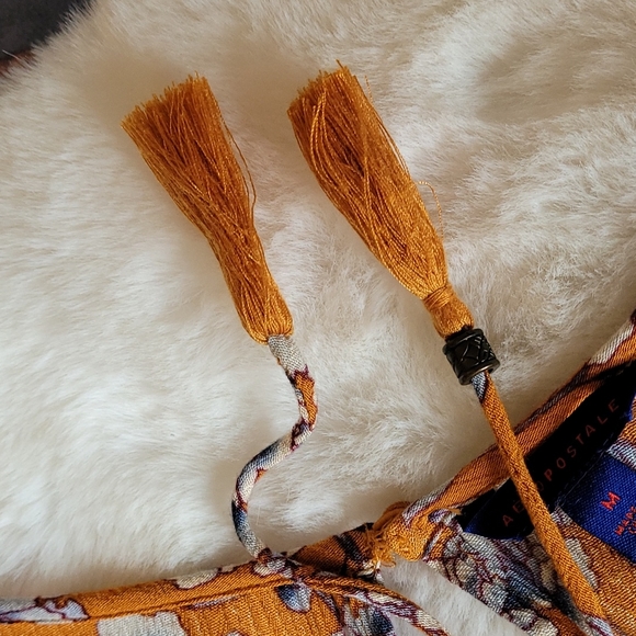 Aeropastle Mustard Yellow Floral Bohemian Hippie Long Sleeve Romper Medium - Picture 8 of 11